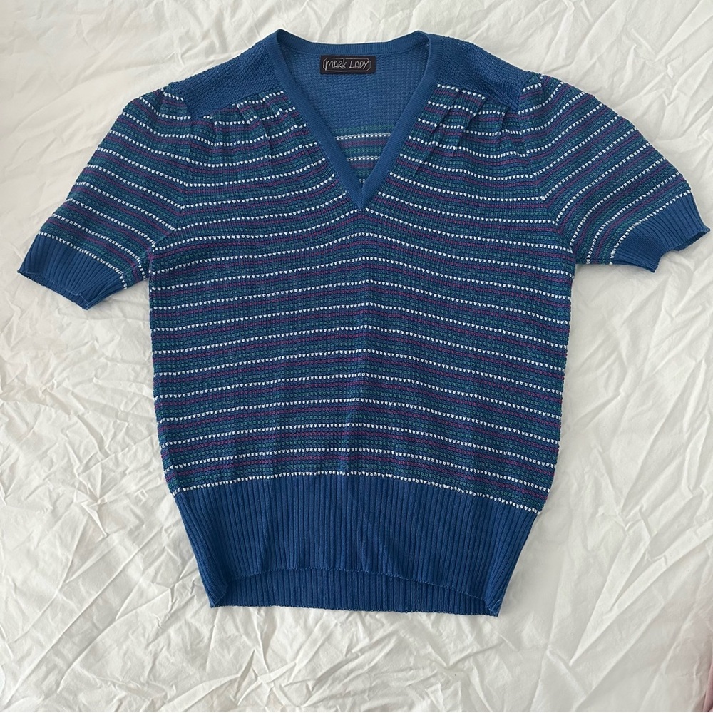 Blue Striped V-Neck Sweater
